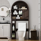 Spurgehom Over The Toilet Storage Cabinet, Bathroom Shelf Organizer Freestanding, Bathroom Arch Cabinet Over Toilet with Toilet Paper Holder and Anti-Tipping Device (Coffee)
