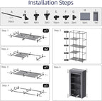 Portable Closet, Wardrobe Closet with 6 Storage Shelves and 2 Hanging Rods, Non-Woven Fabric Cover, 34.6 x 17.7 x 66.1 Inches Closet Organizer for Bedroom, Gray