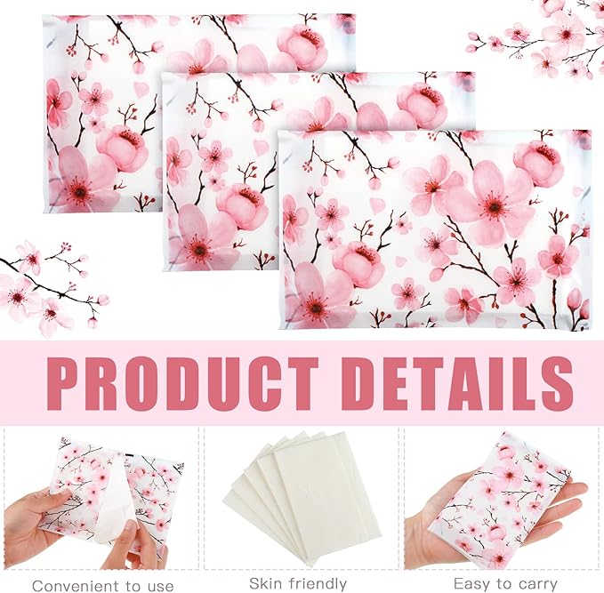 Geyee 50 Packs Facial Tissue Travel Packs Disposable Pocket Tissues for Wedding Guest Travel School Purse Home Supplies, 500 Sheets 3 Ply(Cherry Blossoms)