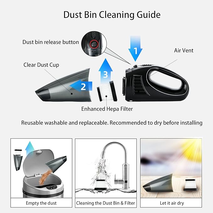 Handheld Vacuum Cordless Portable Rechargeable Strong Suction Car Vacuum Cleaner Powerful Hand Held Vacuum Cleaner with Multi Accessories for Home Office Auto Car Pet (Black)