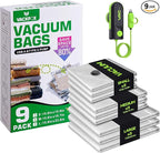 Travel Vacuum Bags with USB & TYPE C Pump, 9 Pack Carry-On Vacuum Storage Bags for Luggage & Suitcase, Vacuum Luggage Bags, Space Saver for Clothes & Travel(Green)