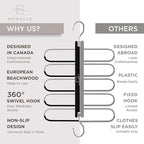MORALVE Pants Hangers Space Saving - 2 Pack European Beechwood Scarf and Jean Hangers - Closet Organizer and Space Saver Pant Rack, Leggings Hanger, and Scarf Holder with 360° Swivel Hook