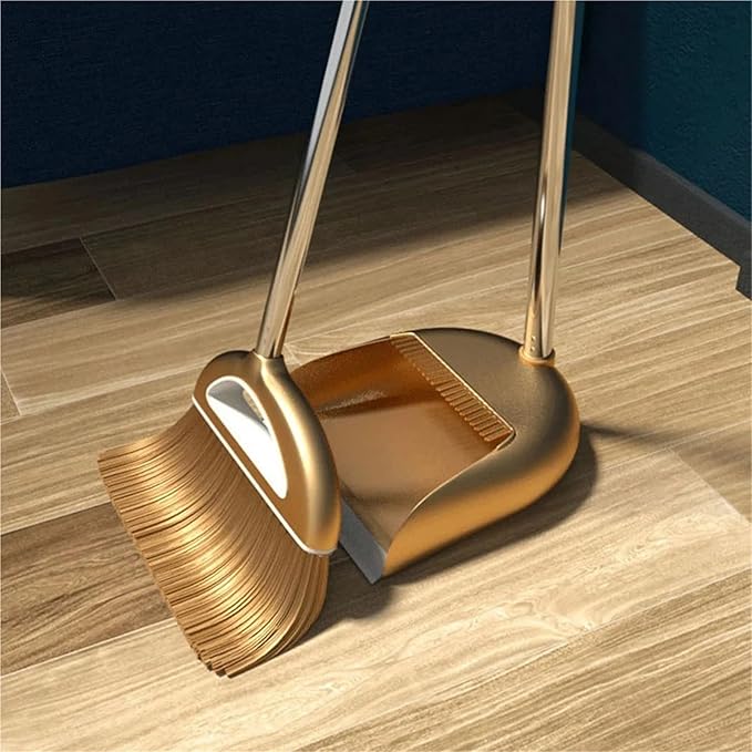 Gold Broom Dustpan Set Folding Dustpan Long Handle Rubber Wiper Space-Saving Floor Cleaner Kit Household Cleaning Accessory for Cleaning(Gold-3pcs)