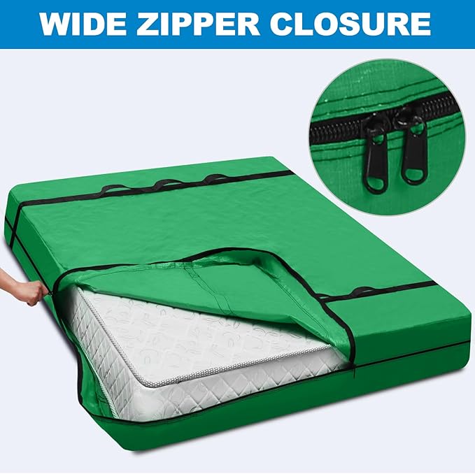 TICONN Mattress Bags for Moving, Heavy Duty Full Mattress Cover Storage Bag with Full-Around Handle and Adjustable Buckles (Green, Full)