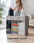 SOLEDI 200L 3-Section Laundry Hamper with Lid, Extra Large Dirty Clothes Basket with Sturdy Handles for Laundry Room & Bedroom - Durable Organizer for Sorting Laundry