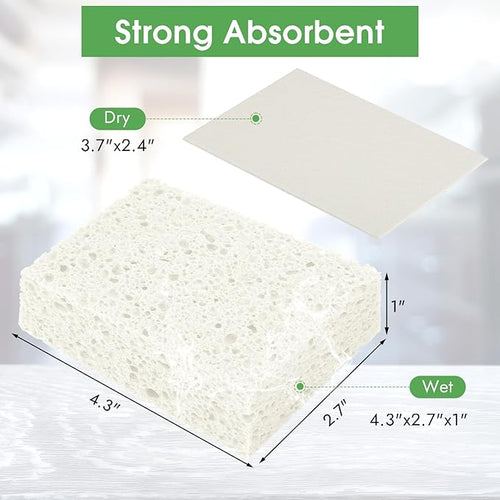 12 PCS Dish Sponges Kitchen, Non Scratch Cleaning Sponge for Non Stick Cookware, Natural Compressed Cellulose Wash Scrub for Household Bathroom, Soft Washing Scrubbers (White)