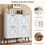 Nicetree Shoe Cabinet with 4 Flip Drawers, Freestanding Shoe Organizer Cabinet with Metal Legs, Farmhouse Slim Shoe Rack Cabinet for Entryway, Foyer, Hallway, White