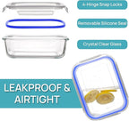 Vtopmart 5Pack 22oz Glass Storage Containers with Lids, Glass Meal Prep Food Container Sets with Snap Airtight Lids for Microwave, Oven, Freezer and Dishwasher, Blue