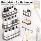 YASONIC Shower Caddy, 6 Pack Large Capacity shower Organizer with Soap Holder and 12 Hooks, Rustproof Shelves for Inside Shower, No Drilling&Sleek Bathroom Organizers and Storage Bronze XL