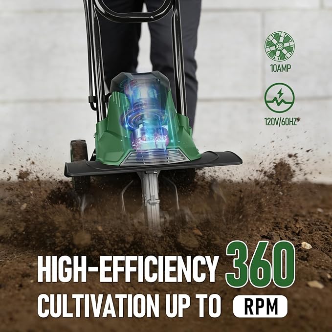 Prostormer 14 Inch Corded Electric Tiller Cultivator, 10Amp Motor with 4 Steel Tines, Corded Garden Tiller for Soil Cultivation, Lawn, and Yard Care