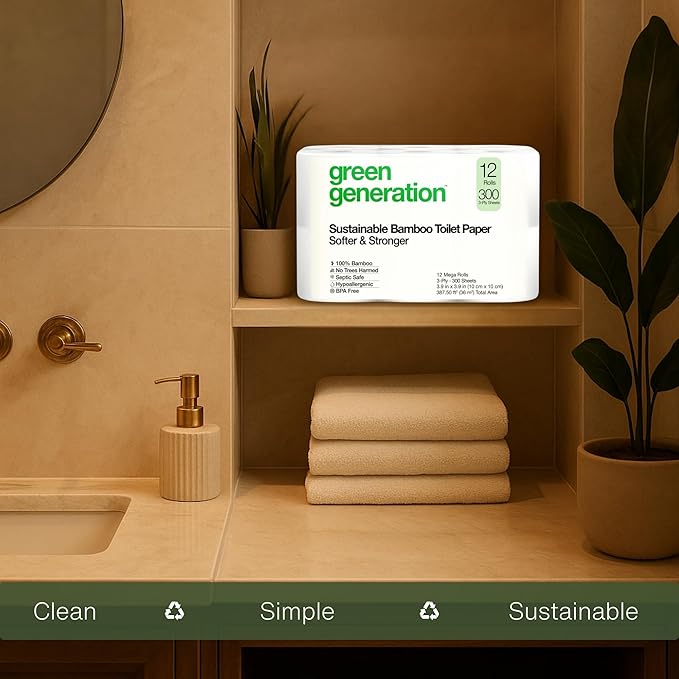 Green Generation Bamboo Toilet Paper & Facial Tissues Bundle – 3-Ply Soft, Organic, Hypoallergenic, Septic Safe, FSC Certified