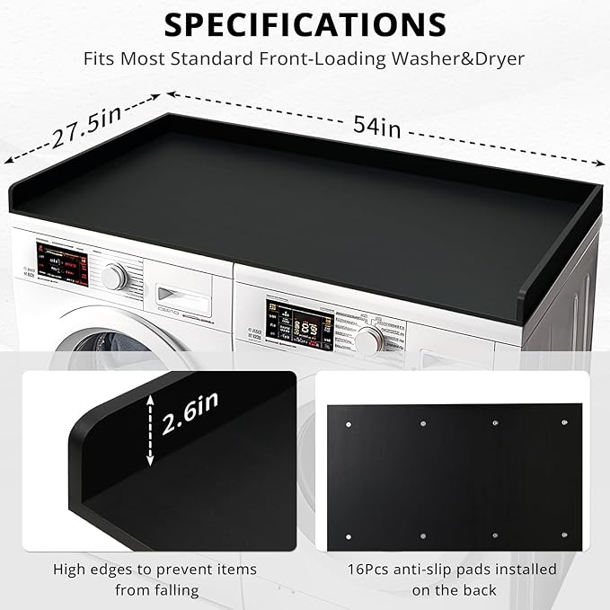 Gashell Washer Dryer Countertop, 27.5" x 54" Bamboo Washer and Dryer Countertop for Laundry Room Organization(Black)