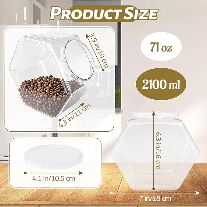 Woozettn Plastic Candy Jar,Hexagon Cookie Jars for Kitchen,Clear Hexagonal Containers with Lids for Dry Food,Candy,Snacks,Cookies,Craft,Laundry Pod(1 Pcs)
