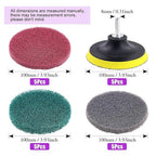 Swpeet 16Pcs 4Inch 3 Different Color Scrubbing Pads Drill Powered Brush Tile Scrubber Scouring Pads Cleaning Kit, Abrasive Buffing Pads Replacement with 1 Pcs Hook Attachment for House Cleaning