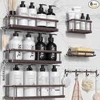 YASONIC Shower Caddy, 6 Pack Large Capacity shower Organizer with Soap Holder and 12 Hooks, Rustproof Shelves for Inside Shower, No Drilling&Sleek Bathroom Organizers and Storage Bronze XL
