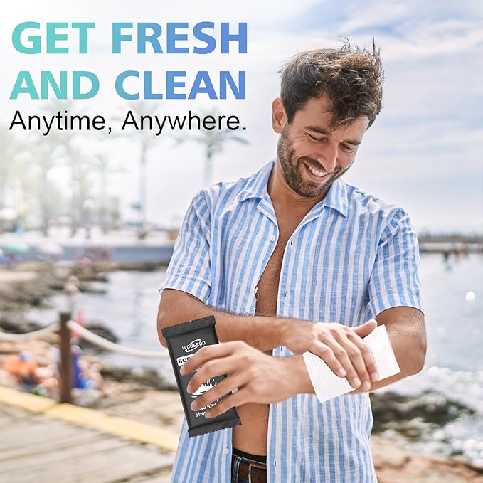 300 Pcs Ultra Thick Soft Large Body Wipes Individually Wrapped(7.87" x 9.45"),Shower Wipes for Adults Bathing No Rinse,Personal Cleansing Wipes for Travel Gym,Bulk Deodorant for Homeless.