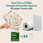 FEBU Swedish Dishcloths for Kitchen | 5 Pack Stamps Reusable Paper Towels Washable | Swedish Dish Towels | Non-Scratch Cellulose Sponge Cloths | No Odor, Biodegradable Cleaning Cloths