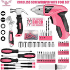 Pink 151PCS Tool Kit with 3.6V USB Electric Screwdriver, Cordless Drill Set, Home Tool Set for Women