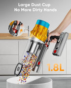 Cordless Vacuum Cleaner, 650W/55KPA, 70 Mins Runtime Self-Standing Stick Vacuum, Vacuum Cleaners for Home with Anti-Tangle Brush, Smart Display, 1.8L Cup Vacuum for Pet Hair/Carpet/Floor (Gold)