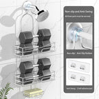 DAOYA Shower Caddy - Organizer with 6 Hooks, Soap Basket & Self-Adhesive Pad, Silver
