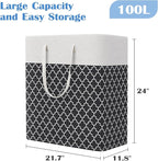 BlissTotes 3-Pack Laundry Basket, Freestanding＆Waterproof Laundry Hamper, Collapsible Tall Clothes Hamper with Easy Carry Handles for Clothes, Towels in the Family and Dorm,Clover Black,100L