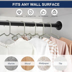 No Drilling Closet Rod, 27.5-82 Inches Hanging Closet Rod for Clothes, Closet Bar & Pole Heavy-duty, Closet Rods for Hanging Clothes For Closet Wardrobes Bathroom Laundry RV Curtains, Black