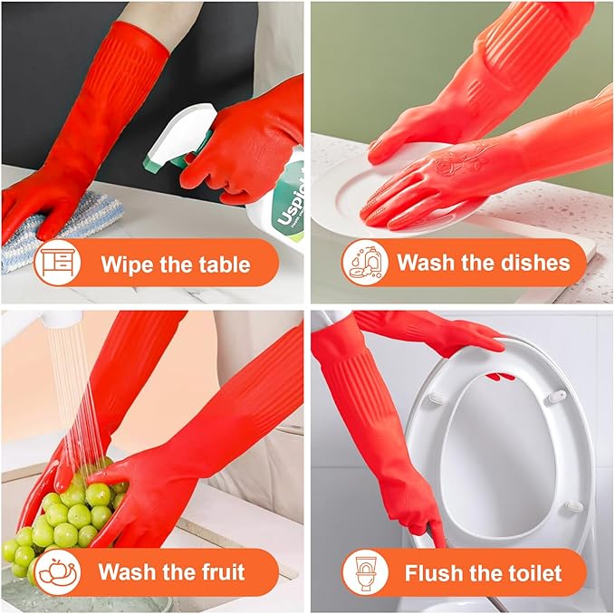 North Tower Rubber Gloves Kitchen Cleaning For Washing Dishing Kithchen, warmming Heat Resistant Dishwashing Gloves,18",2 Pairs Small