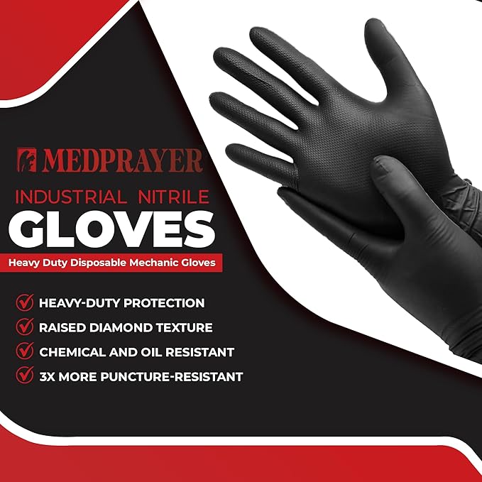 Industrial Nitrile Gloves – Heavy Duty Latex & Powder Free Disposable Gloves with Diamond Texture