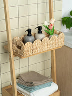 Coeusy 2 Pack Toilet Baskets,Scalloped Edge Wicker Basket for Toilet Paper Storage,Small Baskets for Bathroom,Living Room,Countertop, Shelves,Both Organizer&Decor,Natural Water Hyacinth