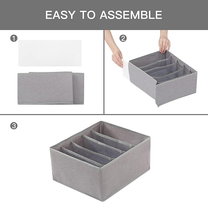Qozary Pants Jeans Organizer for Closet, 4 Pack Drawer Organizers for Clothing, 5 Grids Wardrobe Clothes Storage for Deep Drawer, T-Shirts, Legging, Short