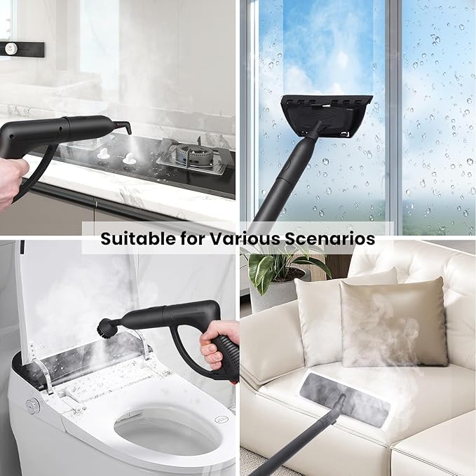 Steam Cleaner 1.5L Steamer for Cleaning Fast Heating 6-in-1 Multi-Surface with 8 Accessories UL499 Certified Heavy Duty Steam Cleaner for Home, Car, Floors, Sofas, Tiles, Grout Steam Cleaners