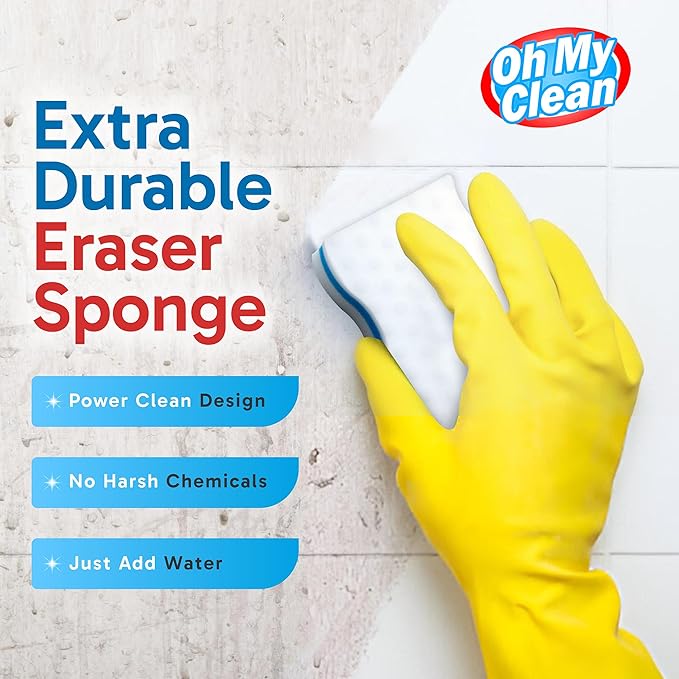 (50 Pack) Extra Durable Eraser Sponge - Extra Thick, Long Lasting, Premium Melamine Sponges in Bulk - Multi-Purpose Power Scrubber - Bathroom, Kitchen, Floor, Bathtub, Toilet, Baseboard, Wall Cleaner