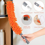 Ceiling Fan Cleaner Kit with 77" Extension Pole, Reusable Chenille Brush for Fan Blades (Up to 8in), Cobwebs, Walls, and Furniture (Orange)