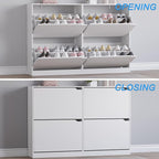 BORNOON Shoe Cabinet with 4 Flip Drawers, Narrow Hidden Shoe Storage Cabinet, Slim Freestanding Shoe Rack Organizer for Entryway, Hallway, Bedroom, Living Room
