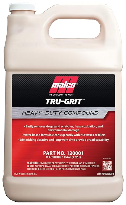 Malco Tru Grit - Heavy Duty Buffing and Polishing Compound for Cars/Automotive Paint Correction and Detailing/Removes 1000-1500 Grit Sand Scratches / 1 Gallon (120001)