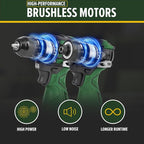 Prostormer Cordless Drill and Impact Driver Set, 17V Brushless Power Tool Kit Included 3/8” Drill & 1/4” Impact Driver with 2 Batteries, Charger, 23pcs Bits and Tool Case