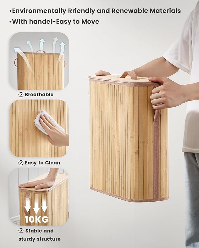 Bamboo Toilet Paper Storage Basket with Lid & Handle - 32L Large Capacity Handwoven Bathroom Organizer for 16 Rolls - Sturdy Stand Holder for Toilet Paper Organization, Natural