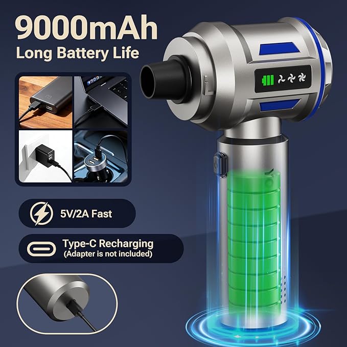 Mini Vacuum Cleaner, 2 in 1 27000PA Brushless Car Vacuum &250000RPM Air Duster 9000mAh Battery Air Blower Wireless Handheld Vacuum for Car,Office and Home