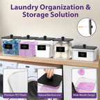COAZEX 4+1 Pack Clear Laundry Pods Container & Dryer Sheet Holder, Plastic Square Laundry Room Organization and Storage Jars with Black Lids, Scoops & Labels for Detergent, Powder, Dryer Balls