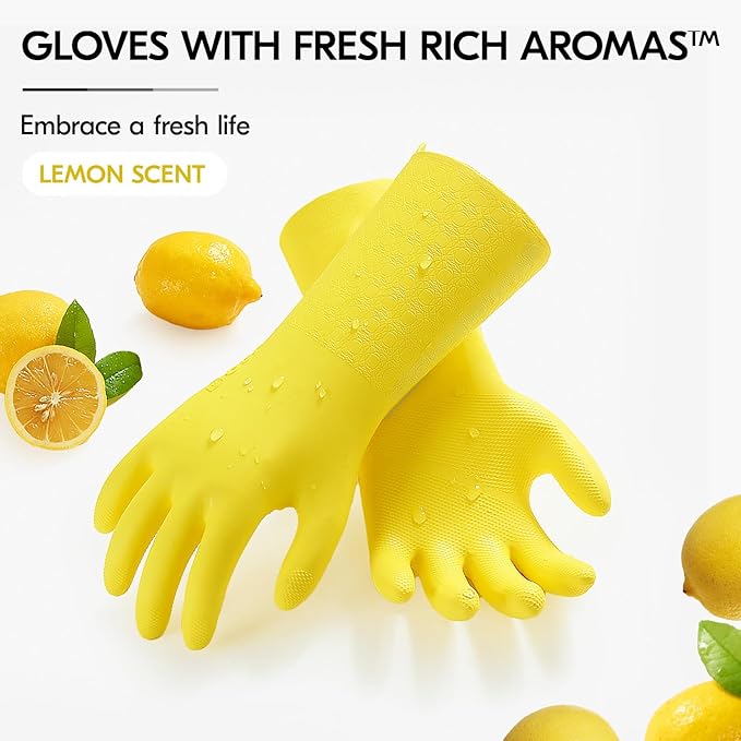 Vgo... Household Cleaning Gloves,Double-layer,Lined Dishwashing Gloves,Long Sleeves for Kitchen,Bathroom Cleaning(TP1117)