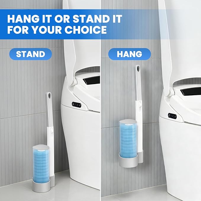 Disposable Toilet Brush with 48 Refills, Toilet Brushes and Holders, Toilet Wand Brush Starter Kit, Wall Mounted Toilet Bowl Cleaner Wand for Bathroom Maintenance