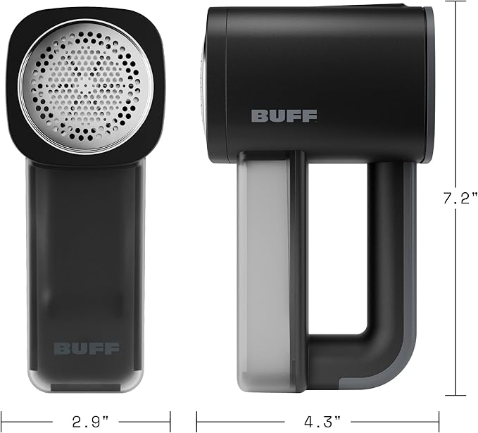BUFF Fabric Shaver + Lint Remover, Sweater Defuzzer with 3 Motor Speeds, Remove Pills from Blankets, Couch, Clothing, Furniture, Stainless Steel Blade, USB-C Rechargeable – Black