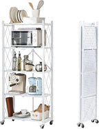 BRIAN & DANY 5-Tier Foldable Storage Shelves with Wheels, Folding Metal Rack Shelving Unit, Heavy Duty No Assembly Organizer Shelf for Garage, Kitchen, Basement, Pantry, White