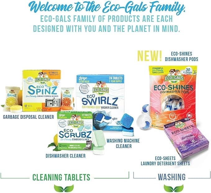 ECO-GALS Washing Machine Cleaner Tablets For Front & Top Load Washers Including H.E. to Remove Pet Hair, & debris from drum, pipes, and filter.