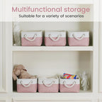 Storage Baskets for Shelves 11.8x7.9x5.2 Inch-Foldable Fabric Organizing Storage Bins with Handles, Closet & Bathroom Organizer, Home Storage for Kitchen, Office (3-Pack, White&Pink)