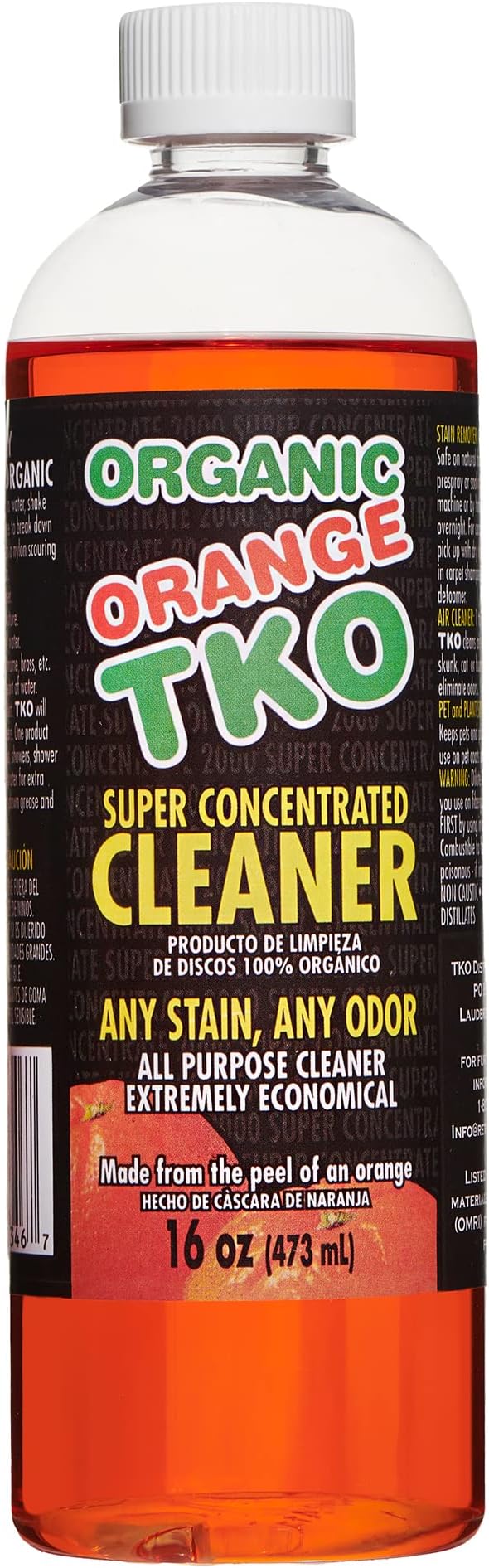 Organic Orange TKO - Stain remover, Floor cleaner, Degreaser, Glass cleaner, Multi Purpose Citrus Cleaner, Deodorizer, Stain Remover, Pet Safe, Non Toxic (16oz)