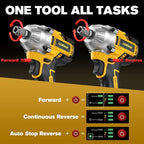 Cordless Impact Wrench for DeWalt Battery, 500Nm (369Ft-Lbs) 1/2" & 1/4" Brushless Impact Gun, 2-Speed High Torque Power Tool for Tire Removal, Rusted Bolts, Car Maintenance(No Battery)