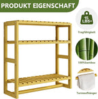 Galood Over The Toilet Storage Bathroom Shelves Wall Mounted 3 Tier Space Saver Corner Shelf Organizer Bamboo Towel Rack Toilet Paper Cabinet with Hanging Rod Yellow