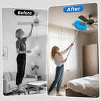 DRQ Ceiling Fan Cleaner Duster, Reusable Microfiber Duster with Extension Pole, 13 to 48 Inch Fan Blade Cleaner, Removable Dusters for Cleaning Walls Bookshelves Door Window Top (Blue)