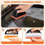 Non-Scratch Scouring Pads with Handle, Reusable Cleaning Scrubbers, Heavy Duty Scrubbing Pads for Cleaning Pans, Pots, Ovens, Grills, Griddles- 5 Scrub Pads and 1 Handle